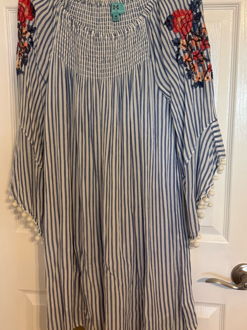 Blue & White Striped Smocked Neck Women’s Top - M or dress